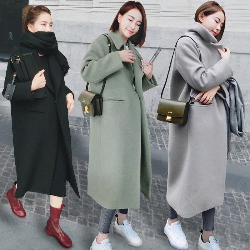 Fashion Solid Color Thick Pocket Women Autumn Winter Warm Long Coat Outwear