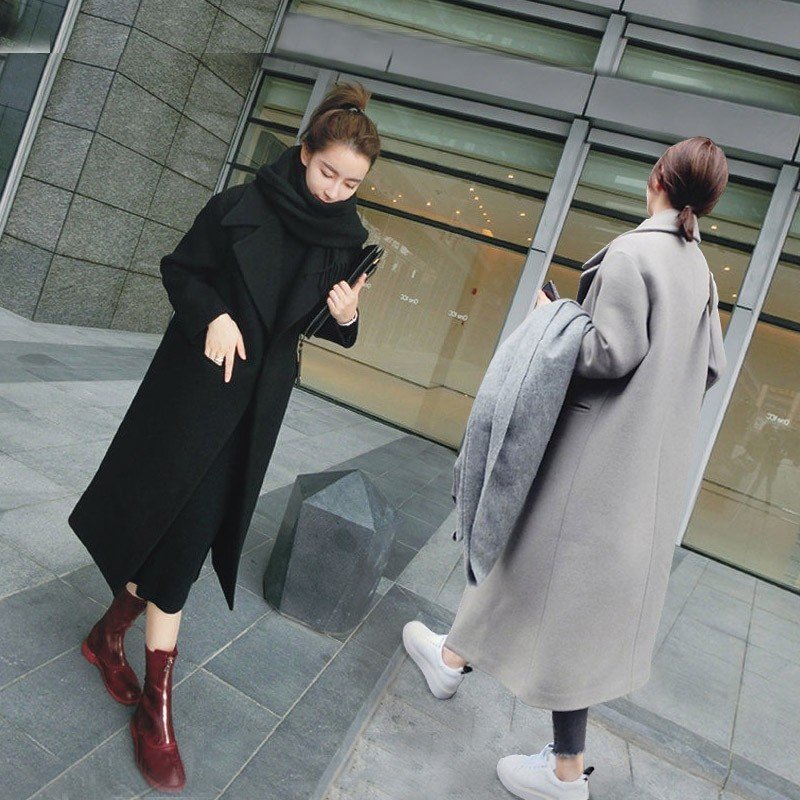 Fashion Solid Color Thick Pocket Women Autumn Winter Warm Long Coat Outwear