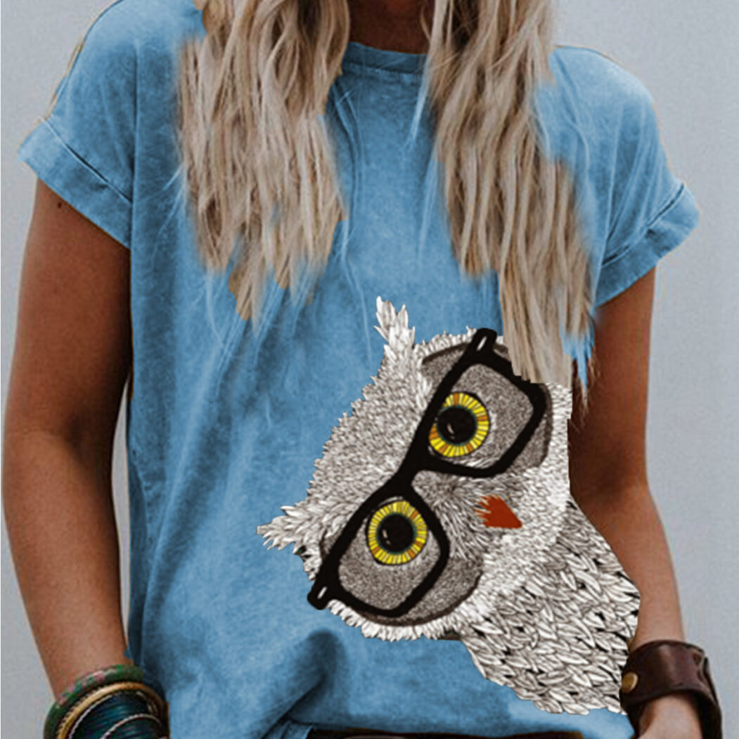 Short Sleeve Owl Print T Shirt Women