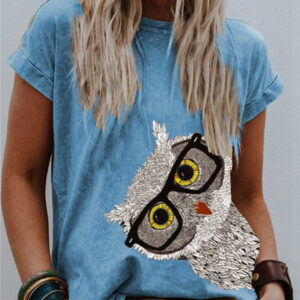 Short Sleeve Owl Print T Shirt Women
