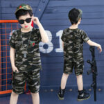 Boys summer short sleeve camouflage clothing