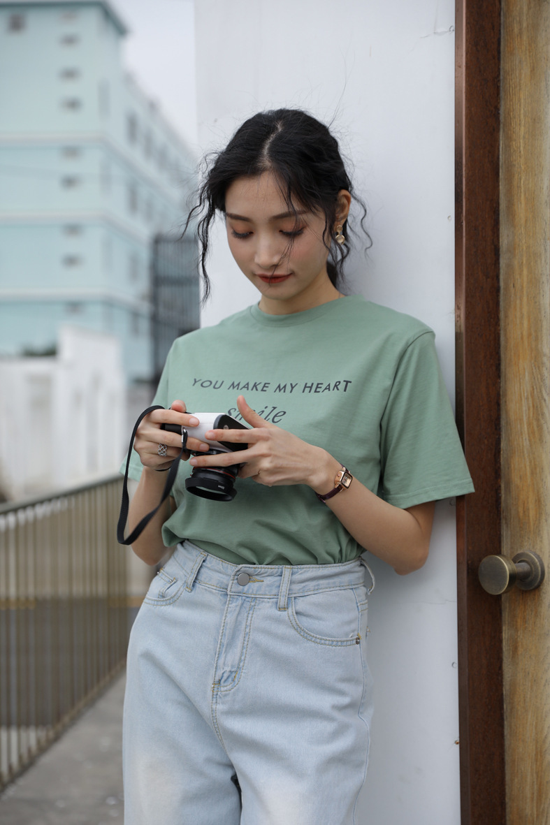 Letter printed T-shirt women white