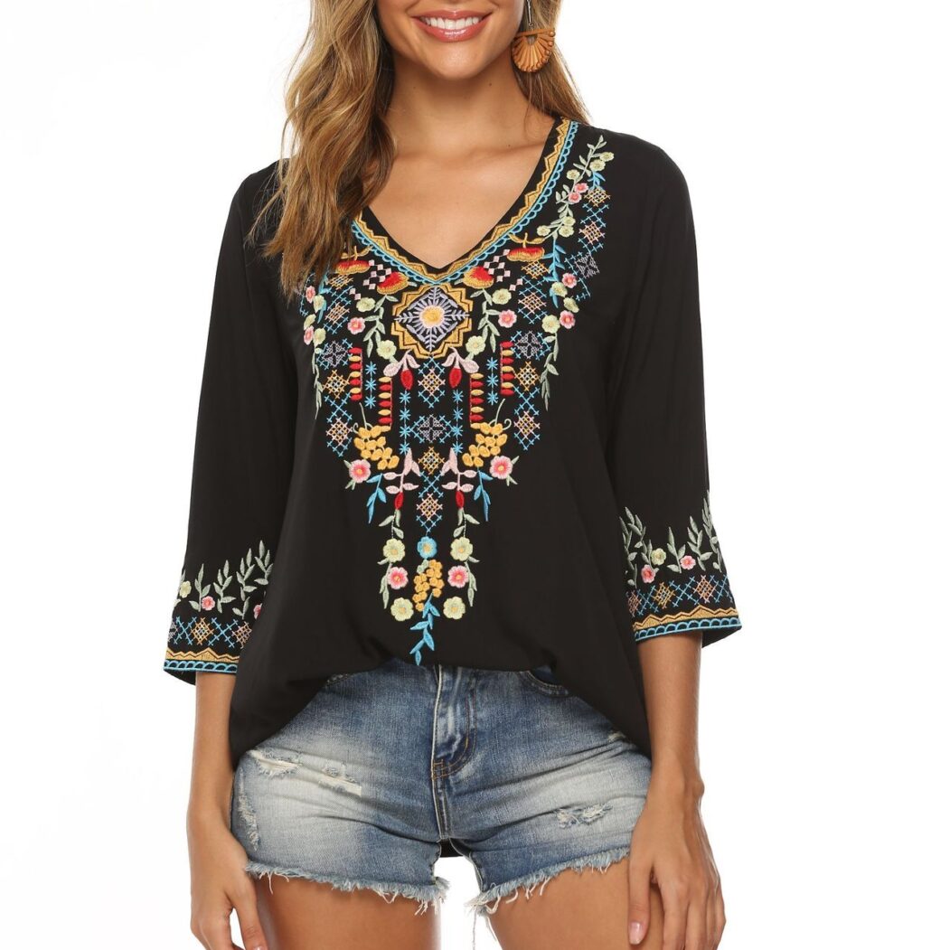 Women's New Shirt Embroidery Loose Slimming Shirt Women
