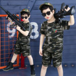 Boys summer short sleeve camouflage clothing
