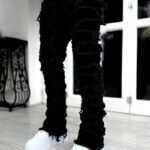 Men Trousers Individual Patched Pants Long Tight Fit Stacked Jeans For Mens Clothing