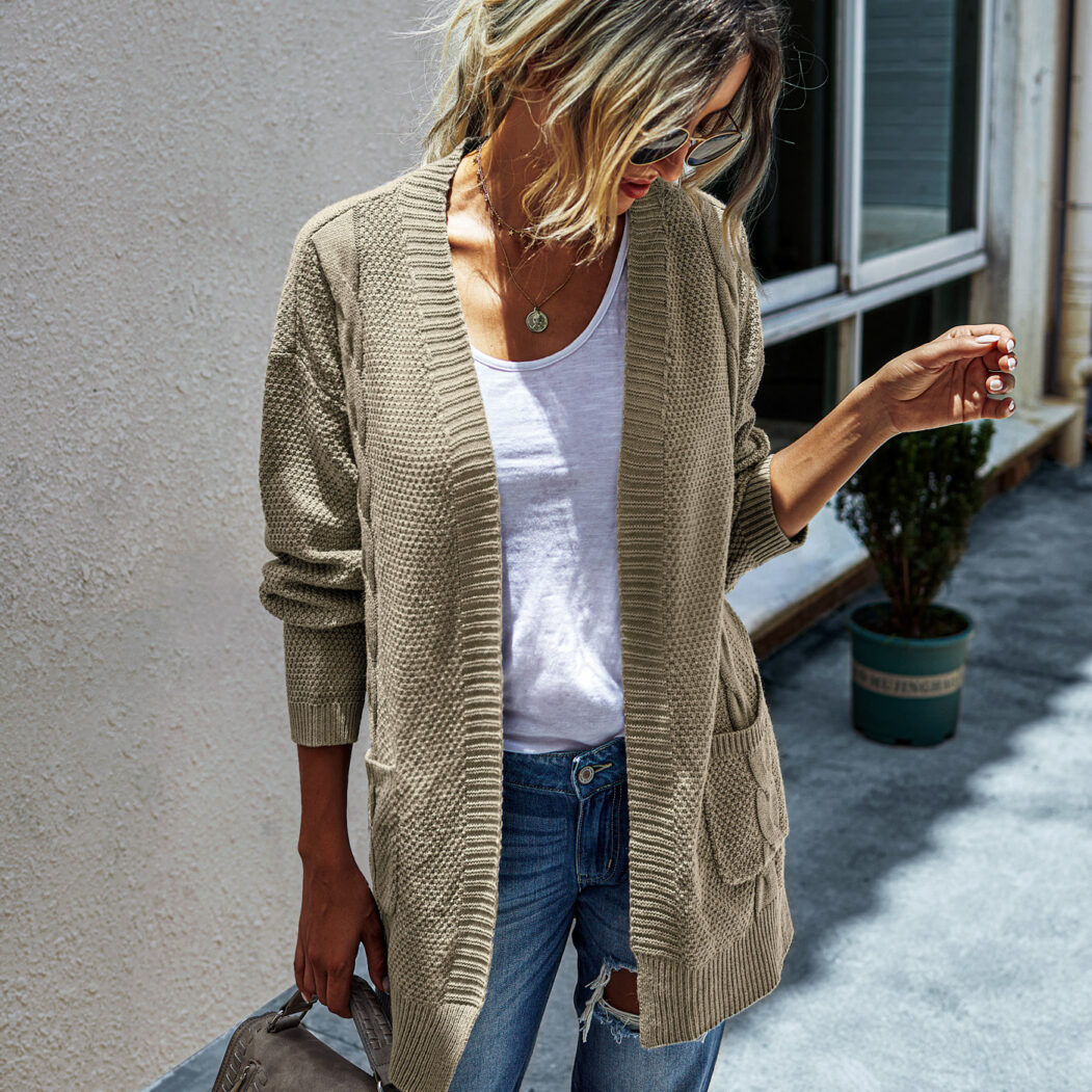 Solid color knitted cardigan for women