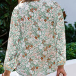 Lantern Sleeve Shirt Women Floral Print Chiffon Shirt