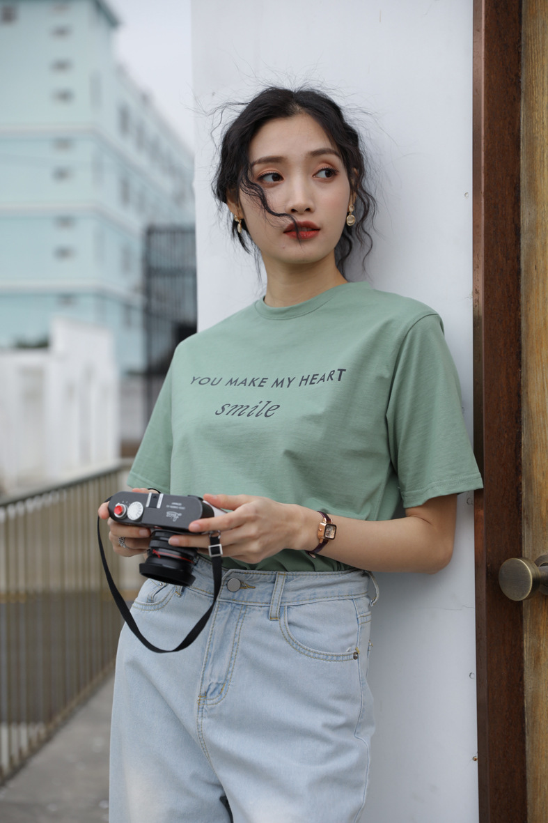 Letter printed T-shirt women white