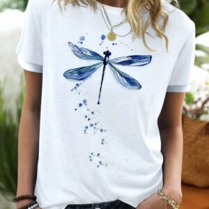 Dragonfly Short Sleeve Printed T-shirt Women