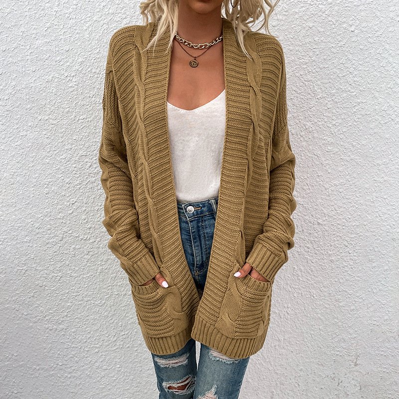 Drizzle Twist Cardigan Sweater Women Mid-length Twisted Rope Cardigan