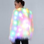 Women Faux Fur Outwear Winter Light Up Burning Glow Fluffy Sparking Rainbow LED Costume Waistcoat