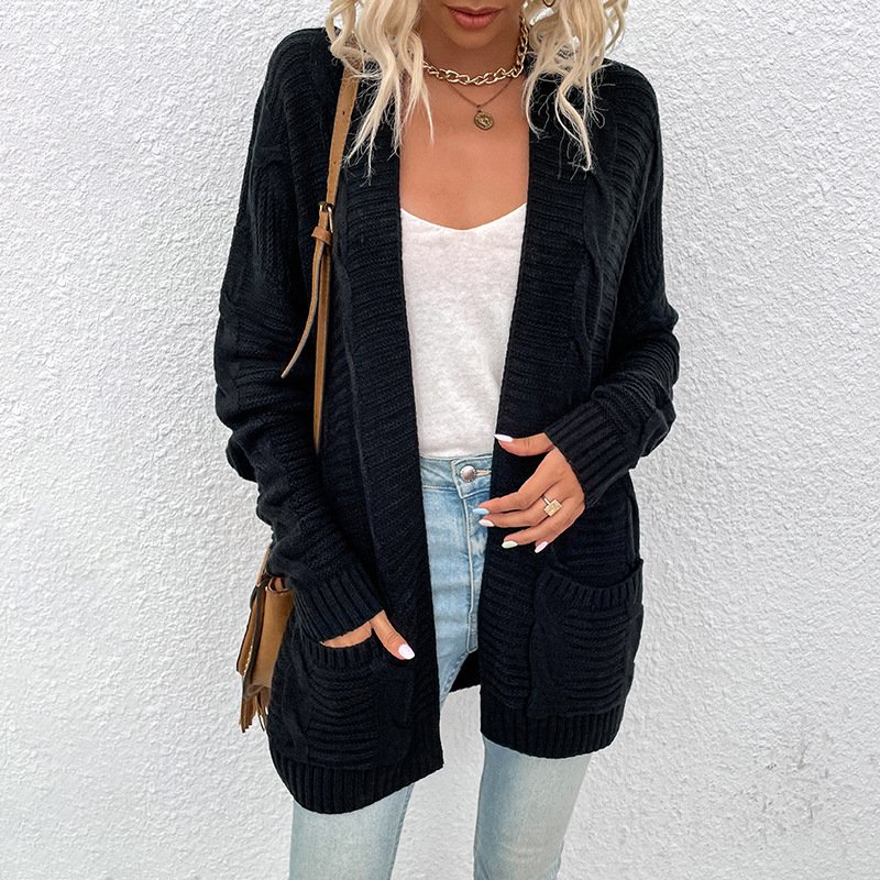 Drizzle Twist Cardigan Sweater Women Mid-length Twisted Rope Cardigan