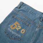 Mens Heavy-duty Ripped Embroidered Denim Shorts