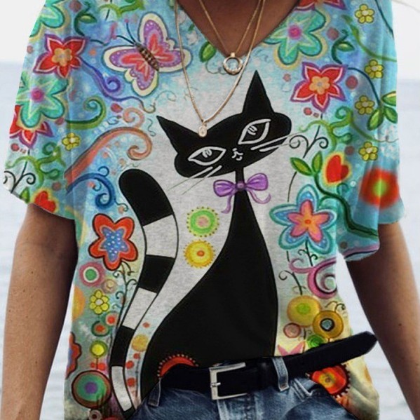 Pullover Loose Print T-shirt Top Women