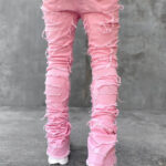 Men Trousers Individual Patched Pants Long Tight Fit Stacked Jeans For Mens Clothing