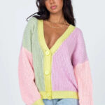 Contrast Stitching Cardigan Sweater Women