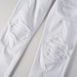 White Patch With Holes In Elastic Small Leg Jeans For Men