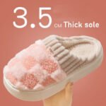 Plaid Plush Slippers Women's Indoor Plush Home Slippers Soft Sole Thick Non-Slip Warm House Shoes Couple Autumn And Winter