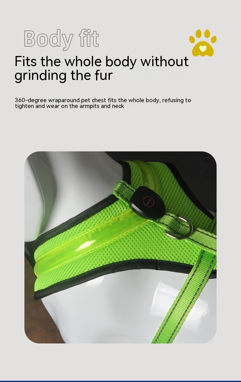 Pet Supplies LED Luminous Dog Chest Strap Rechargeable Mesh Luminous Harness Pet Products